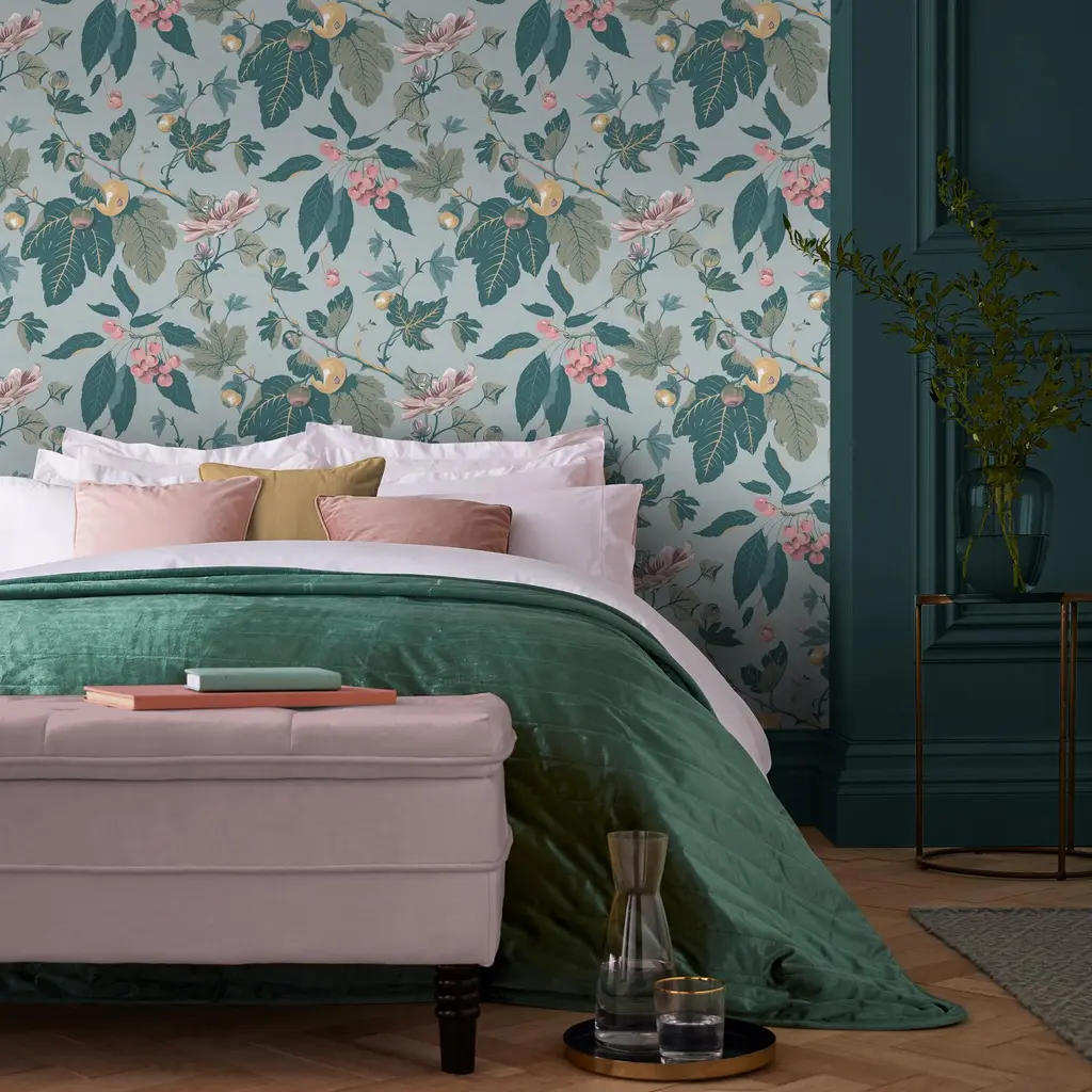 Wallpaper, blue, leaves, fruits, 130284, Concerto, Graham Brown Premium