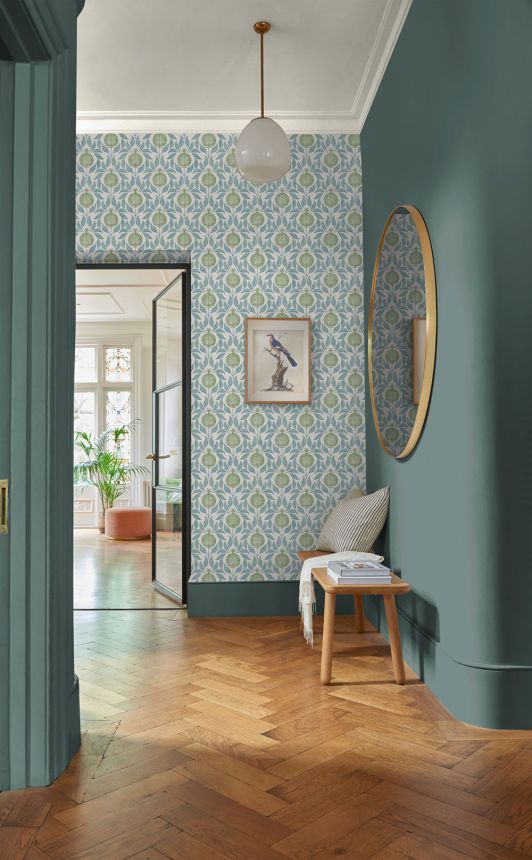 Wallpaper, blue-green, leaves, pomegranates, 130285, Concerto, Graham Brown Premium