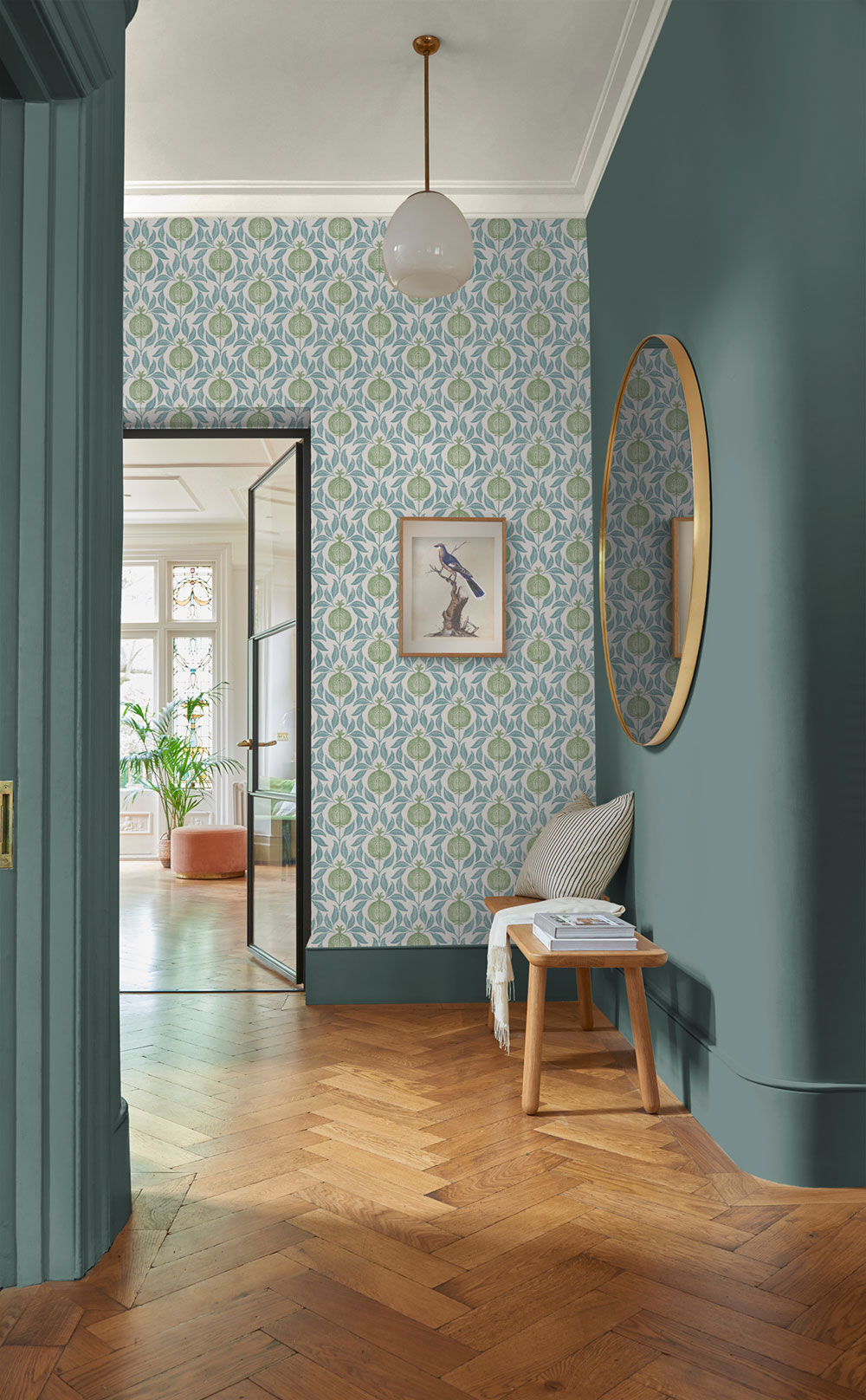 Wallpaper, blue-green, leaves, pomegranates, 130285, Concerto, Graham Brown Premium