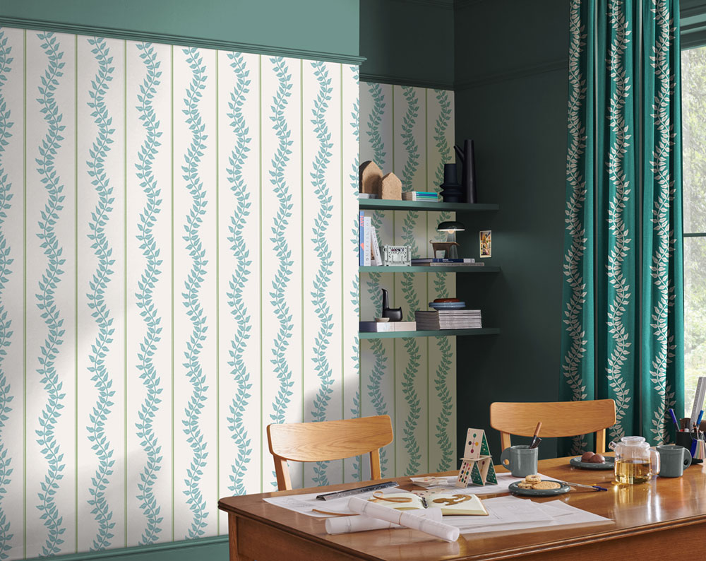 Wallpaper, green-blue, stripes, leaves, 130290, Concerto, Graham Brown Premium