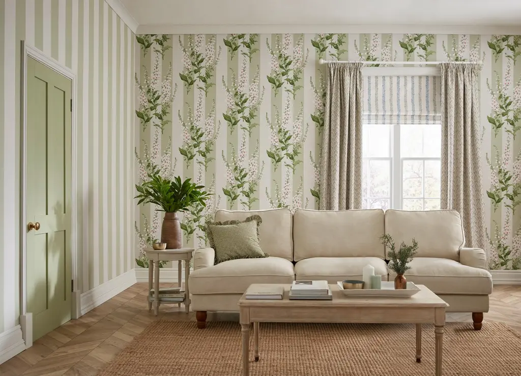 Wallpaper, green, flowers, stripes, 130309, Concerto, Graham Brown Premium