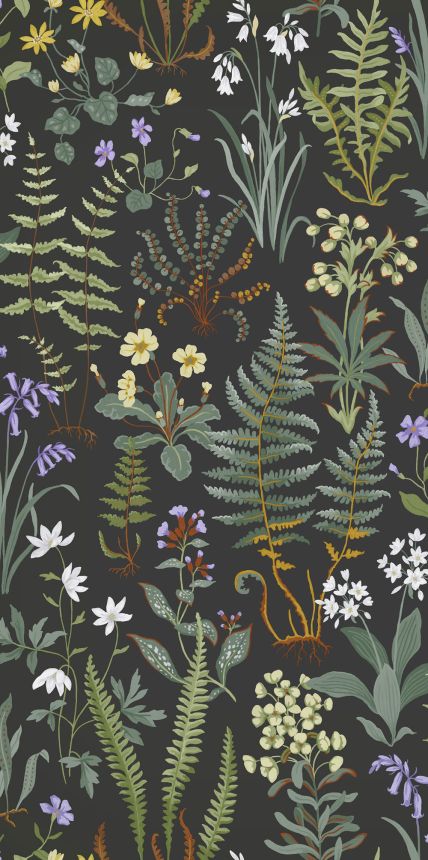 Wallpaper, black, flowers, ferns, 130312, Concerto, Graham Brown Premium