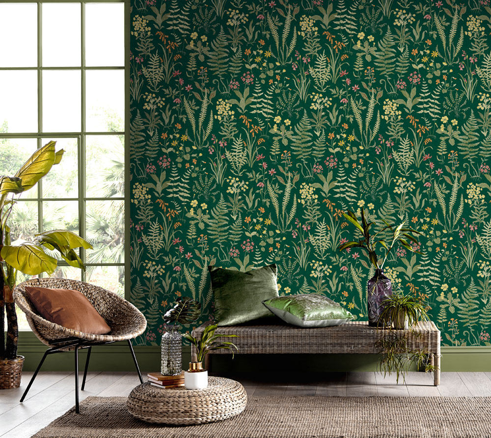 Wallpaper, green, flowers, ferns, 130313, Concerto, Graham Brown Premium