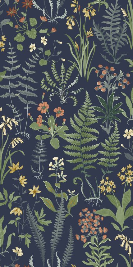 Wallpaper, blue, flowers, ferns, 130315, Concerto, Graham Brown Premium