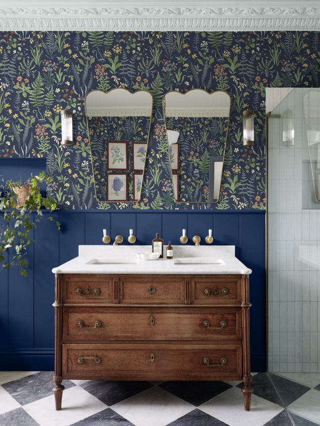 Wallpaper, blue, flowers, ferns, 130315, Concerto, Graham Brown Premium