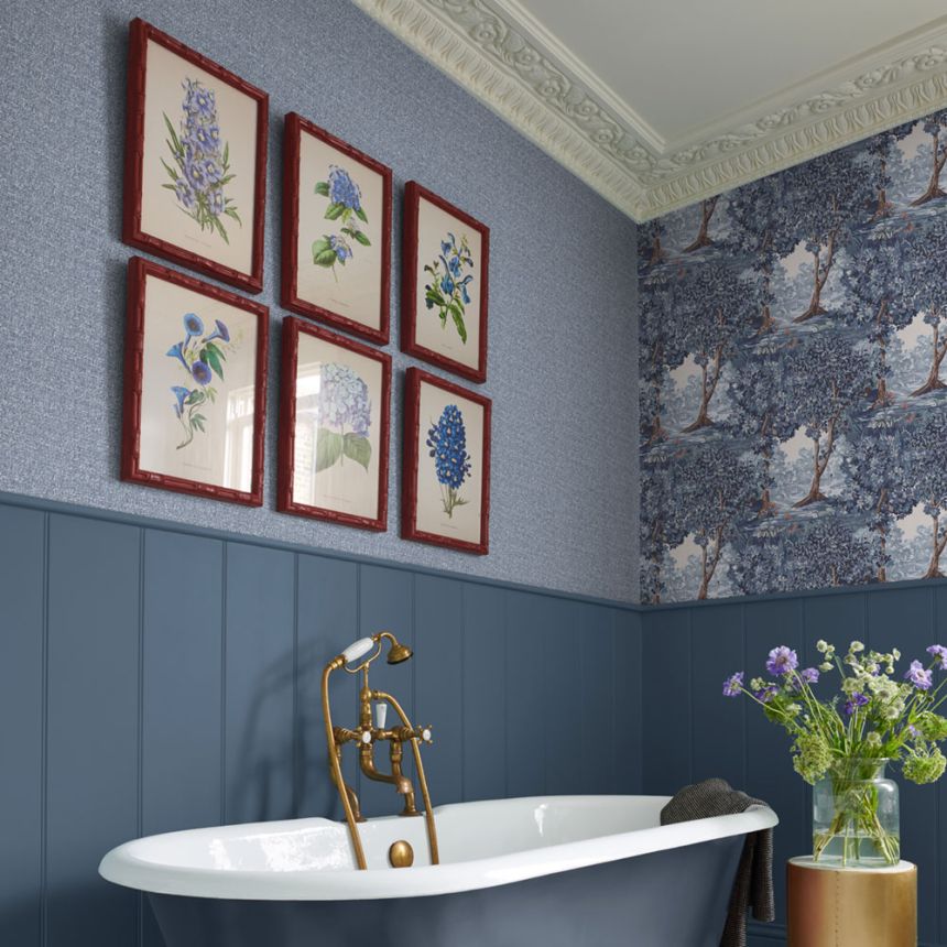 Wallpaper, blue, fabric effect, 127906, Arboretum, Graham Brown Premium