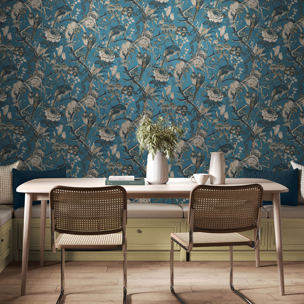 Wallpaper, blue, birds, flowers, branches, 127911, Arboretum, Graham Brown Premium