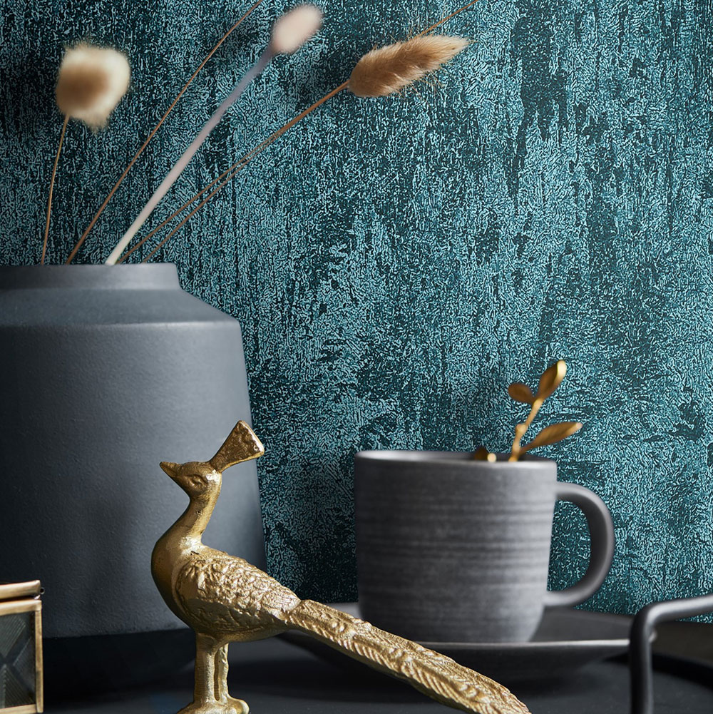 Wallpaper, turquoise, stucco plaster, 34278, City Glow, City Romance, Marburg