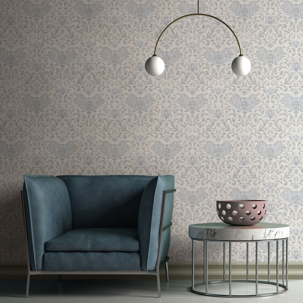Wallpaper, grey-beige, blue, ornaments, 35147, City Romance, Marburg