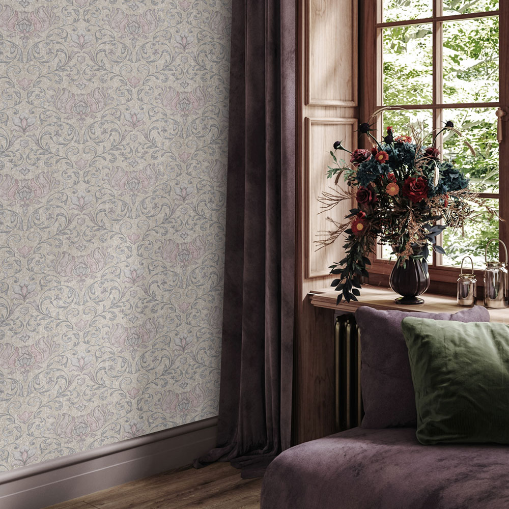 Wallpaper, brown, grey, pink, ornaments, 35152, City Romance, Marburg