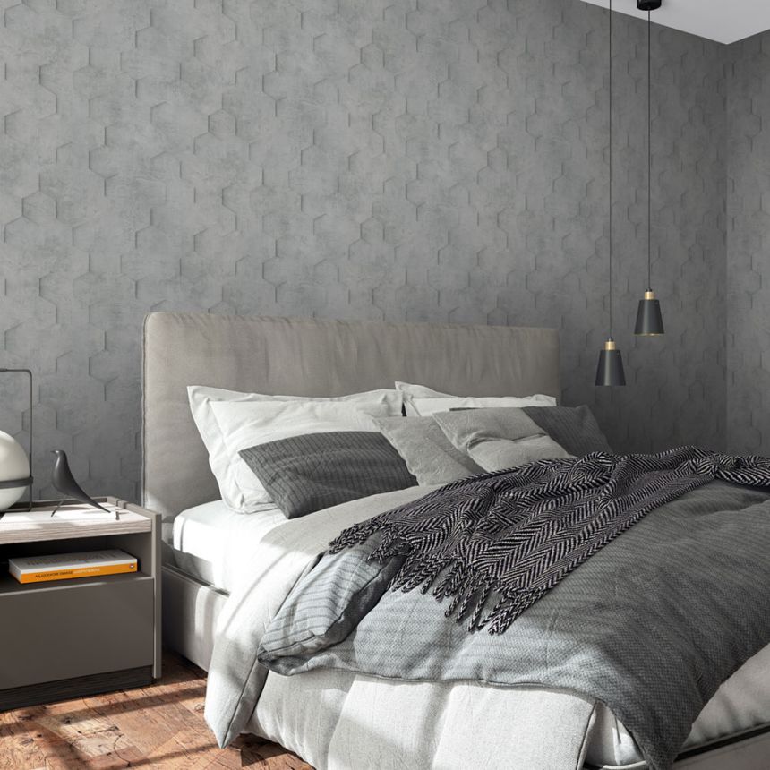 Geometric Wallpaper, Grey, Hexagons, 34160, Loft Superior, Marburg