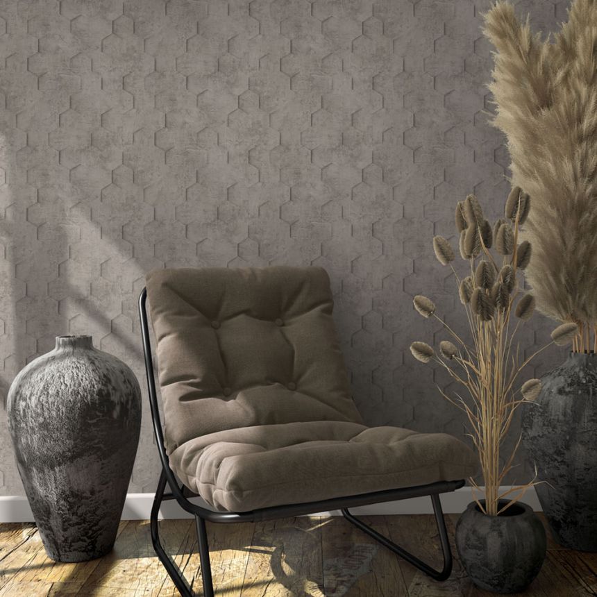 Geometric Wallpaper, Grey-Brown, Hexagons, 34162, Loft Superior, Marburg