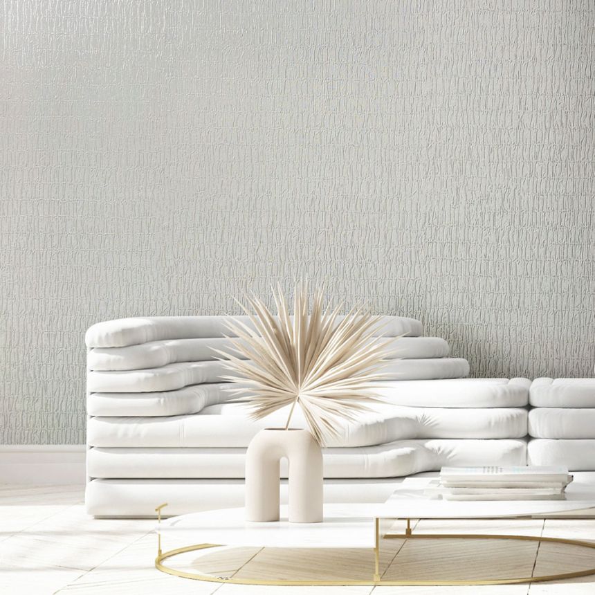 Wallpaper, white, crinkled fabric texture, 34501, Kumano, Marburg