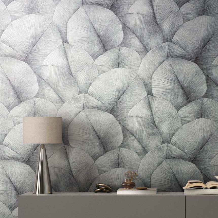 Wallpaper, grey-black, leaves, 34508, Kumano, Marburg