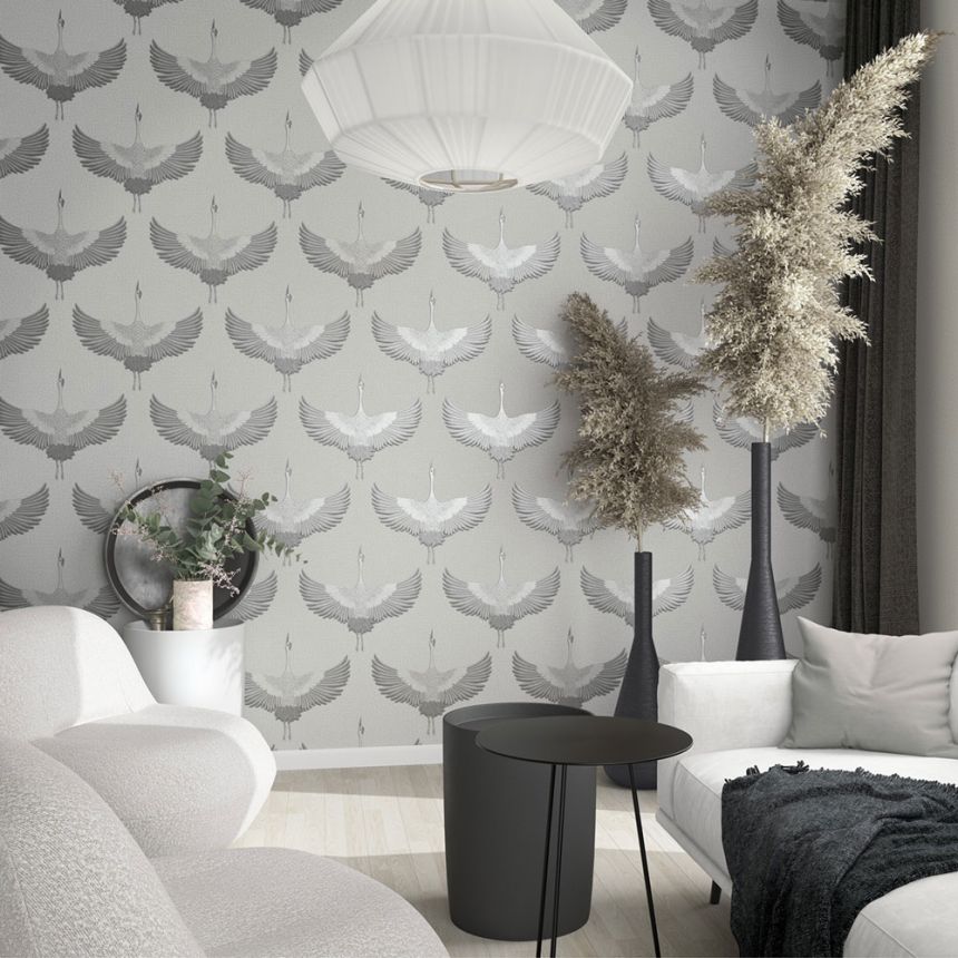 Wallpaper, grey-silver, birds, 34530, Kumano, Marburg