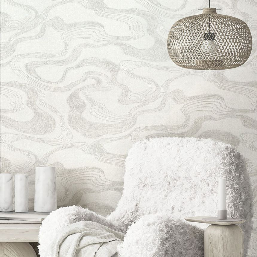 Wallpaper, white, fabric texture, waves, 34534, Kumano, Marburg