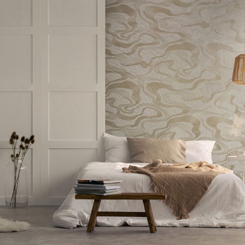 Wallpaper, beige, fabric texture, waves, 34535, Kumano, Marburg