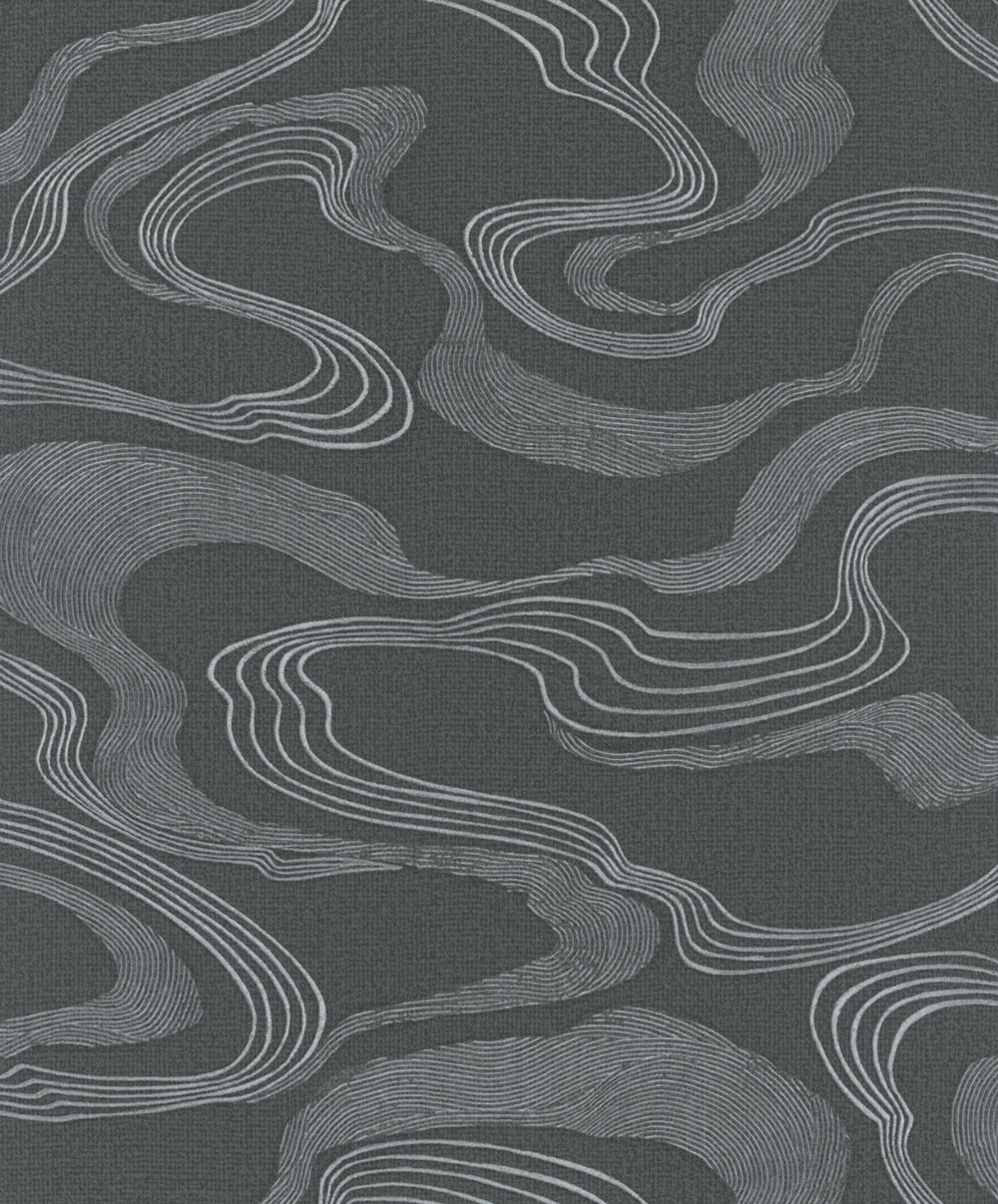 Wallpaper, black-silver, fabric texture, waves, 34537, Kumano, Marburg