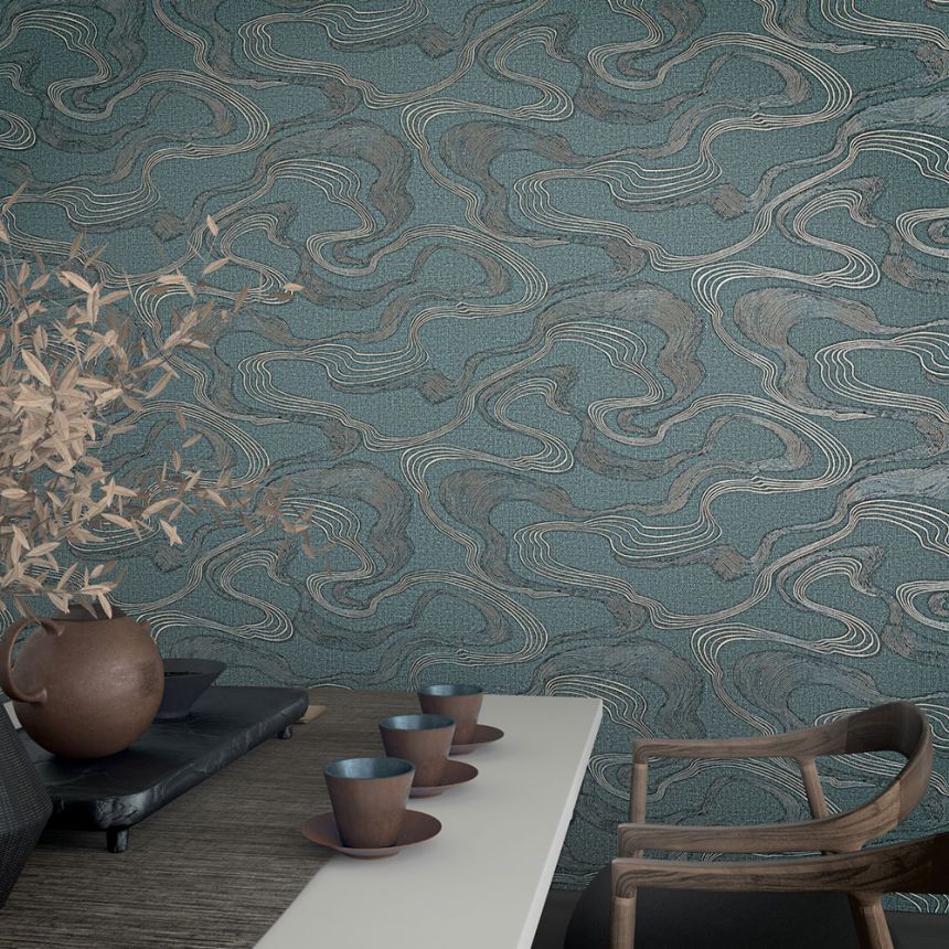 Wallpaper, blue, fabric texture, waves, 34538, Kumano, Marburg