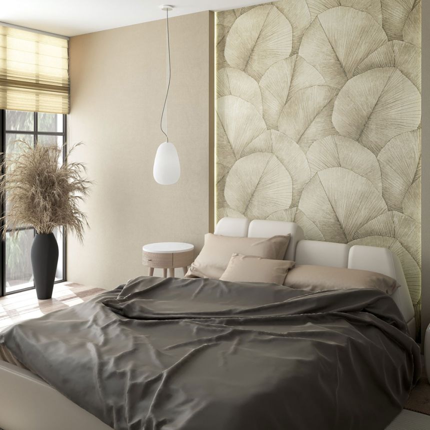 Wall mural, beige, leaves, 34597, Kumano, Marburg