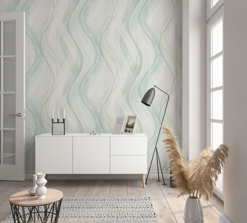 Wallpaper, Grey-Blue-Green, Waves, 32442, Shades, Marburg