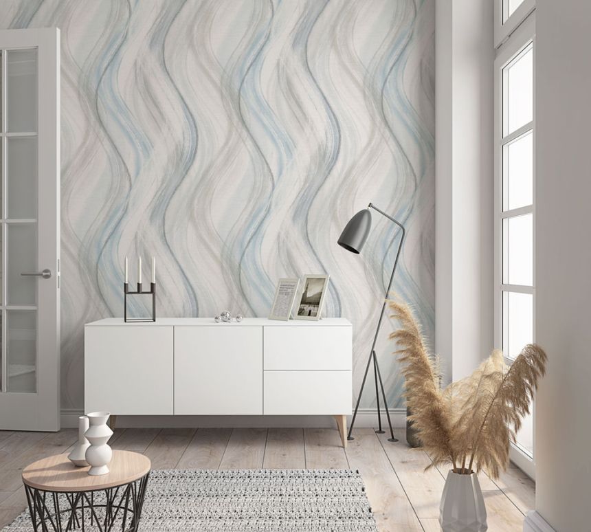 Wallpaper, Grey-Blue, Waves, 32445, Shades, Marburg