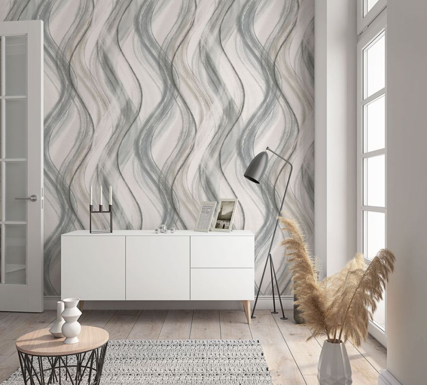 Wallpaper, Grey-Beige, Waves, 32446, Shades, Marburg