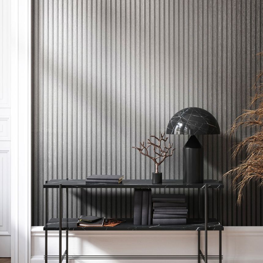 Non-woven wallpaper, silver, wood-look, slats, planks, 33395, Travertino, Marburg