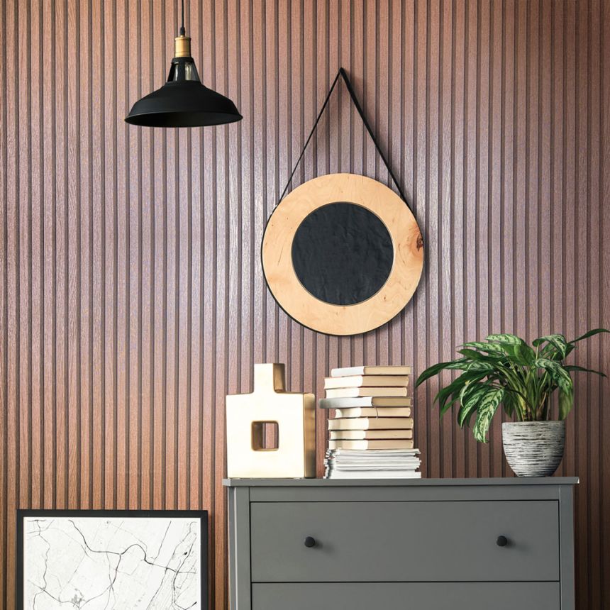Non-woven wallpaper, copper, wood-look, slats, planks, 33397, Travertino, Marburg