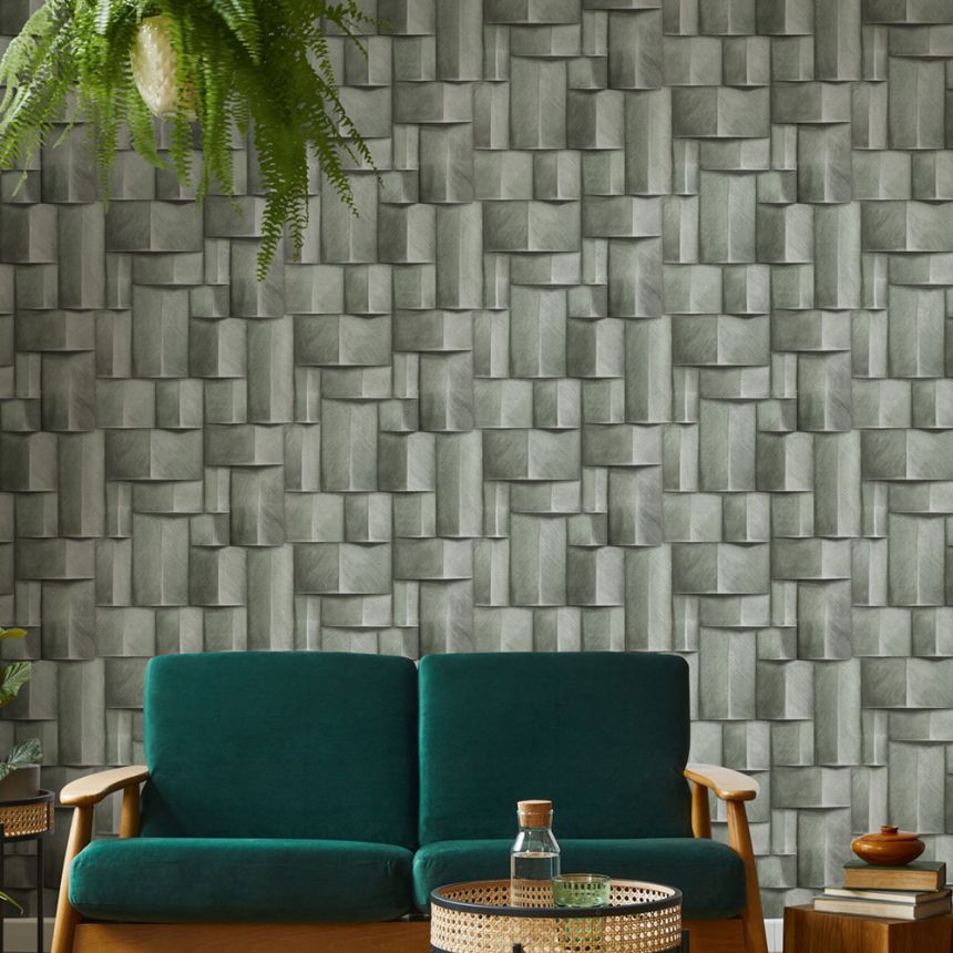 Graphic wallpaper, green, 3D effect, 35378, Timber, Marburg