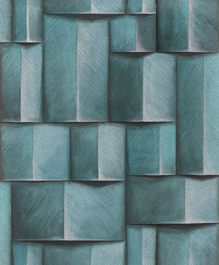 Graphic wallpaper, turquoise, 3D effect, 35389, Timber, Marburg