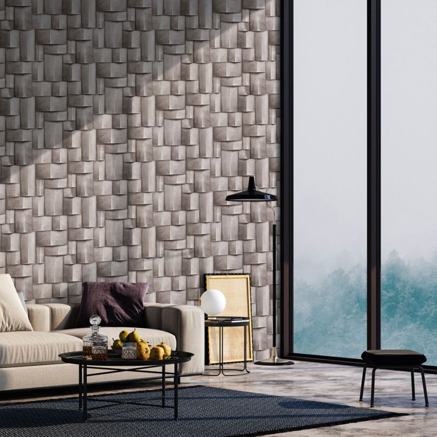 Graphic wallpaper, brown, 3D effect, 35393, Timber, Marburg