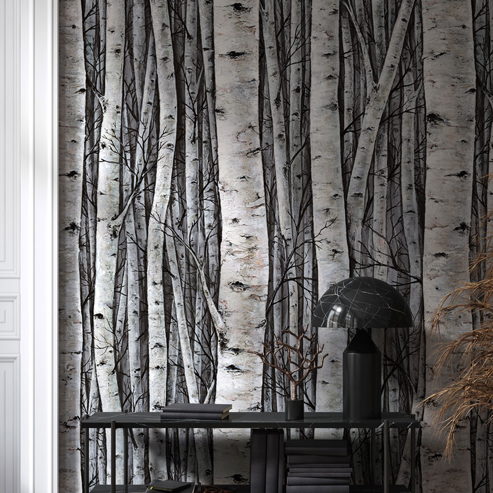 Mural wallpaper, grey-blue, trees, birch grove, 35395, Timber, Marburg