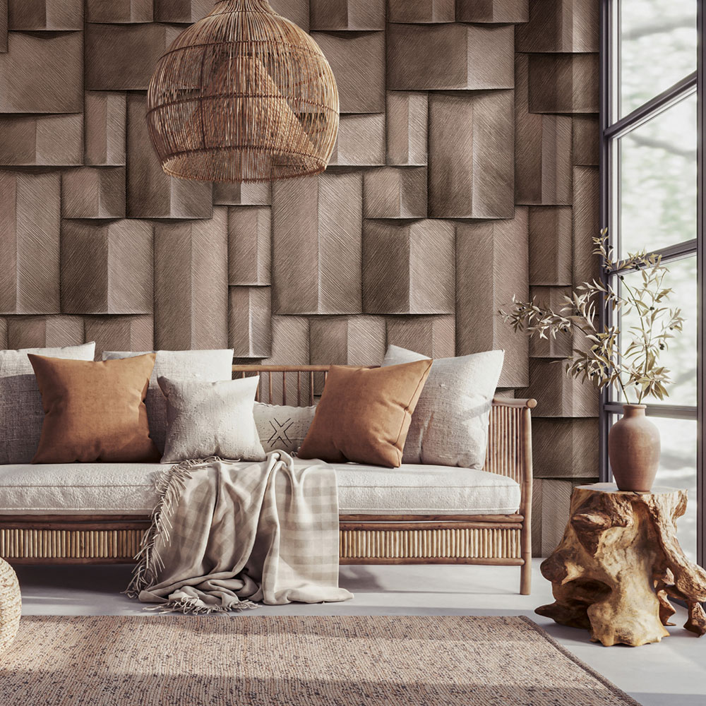 Graphic mural wallpaper, brown, 3D effect, 35396, Timber, Marburg