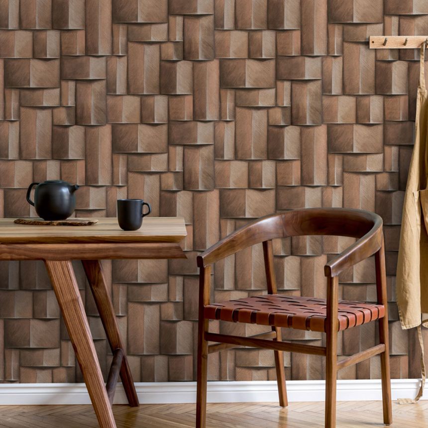 Graphic wallpaper, brown, 3D effect, 35399, Timber, Marburg