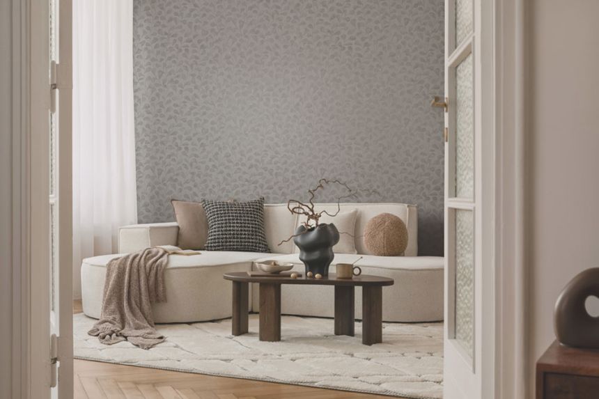 Wallpaper, Grey-Beige, Twigs, Leaves, 82502, Naomi, Novamur