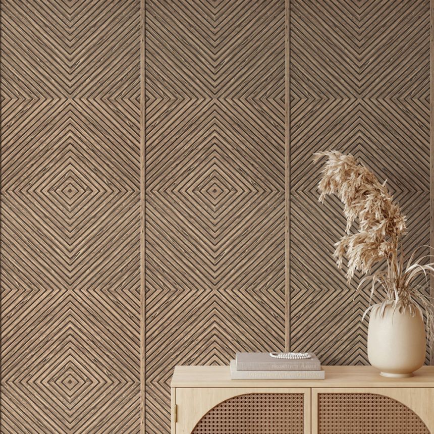 Wallpaper, Brown-Beige, Wood Panel Effect, 89019, Naomi, Novamur