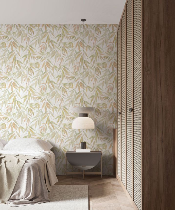 Wallpaper, Green-Beige, Leaves, 89042, Naomi, Novamur
