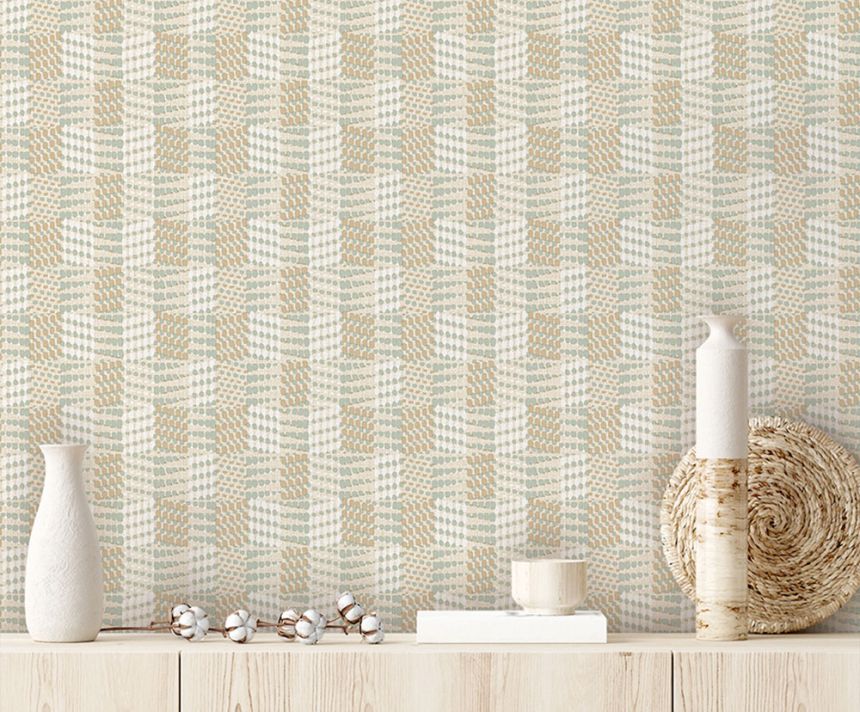 Wallpaper, Green-Beige, Fabric Texture, Z70705, Marrakech, Zambaiti Parati