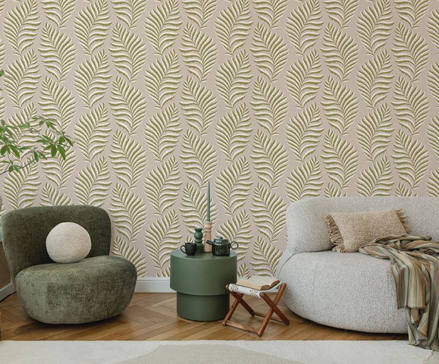 Wallpaper, Grey-Beige, Leaves, Z70721, Marrakech, Zambaiti Parati