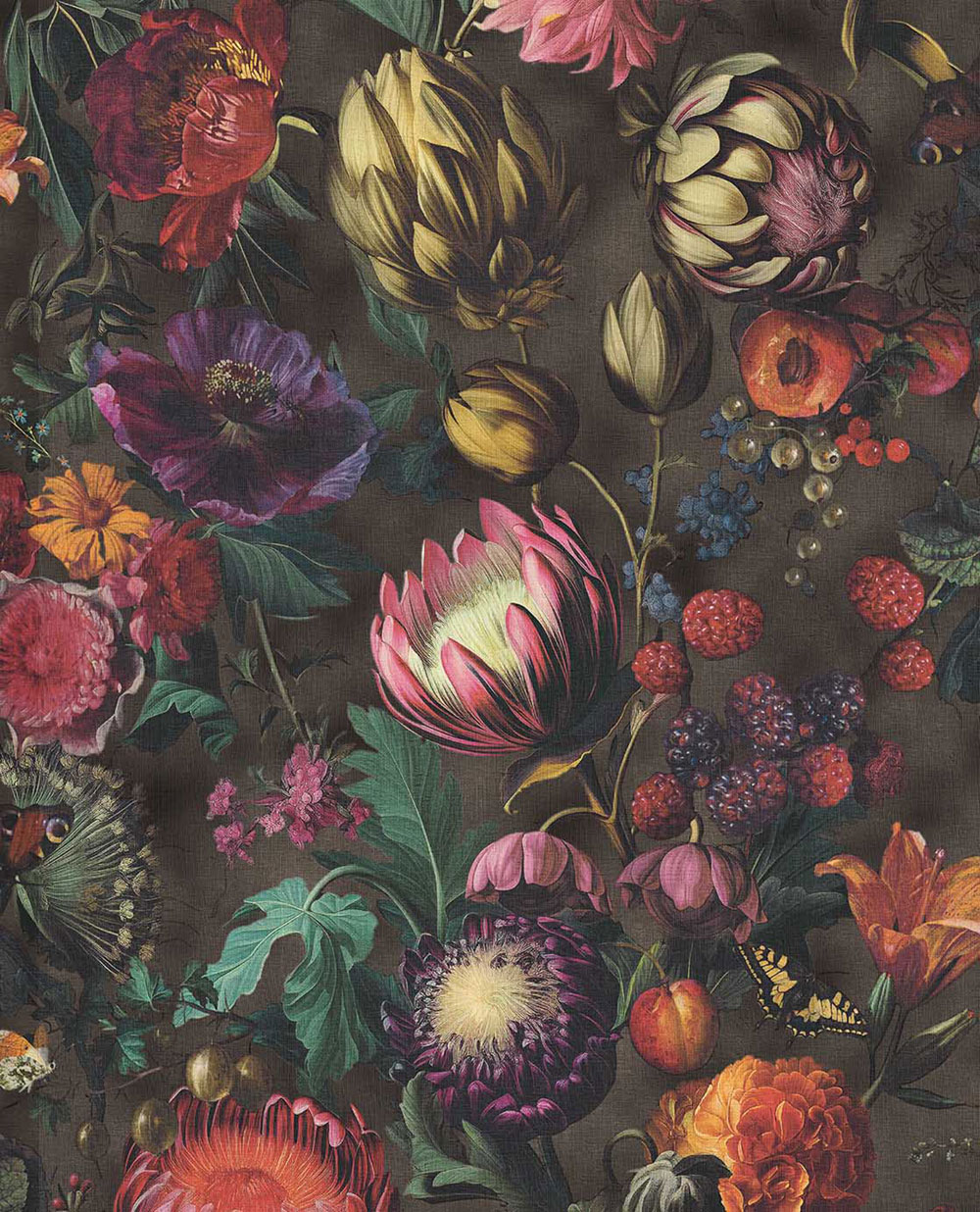 Wallpaper, Black, Flowers, Fruits, Butterflies, 351236, Magnifique, Eijffinger