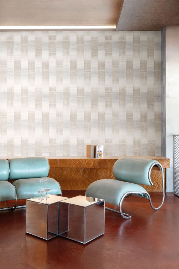 Striped wallpaper, grey, beige, fabric effect, RIC101, Serica, Masureel