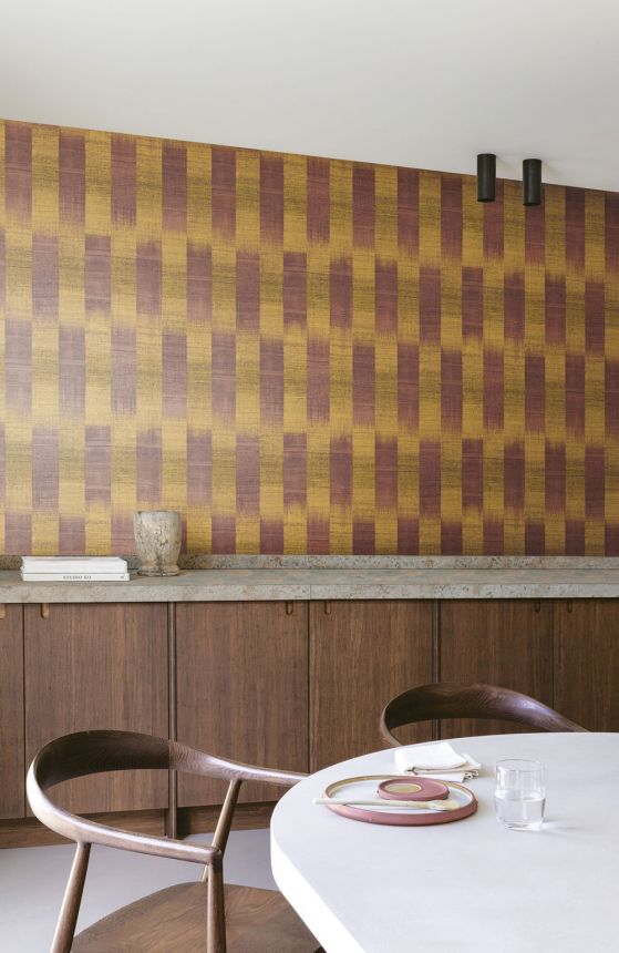 Striped wallpaper, purple, brown, fabric effect, RIC103, Serica, Masureel