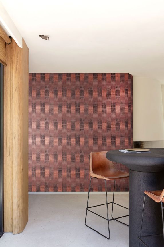 Striped wallpaper, black, orange, fabric effect, RIC104, Serica, Masureel