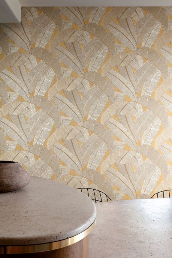 Wallpaper, gold, brown, RIC204, Serica, Masureel