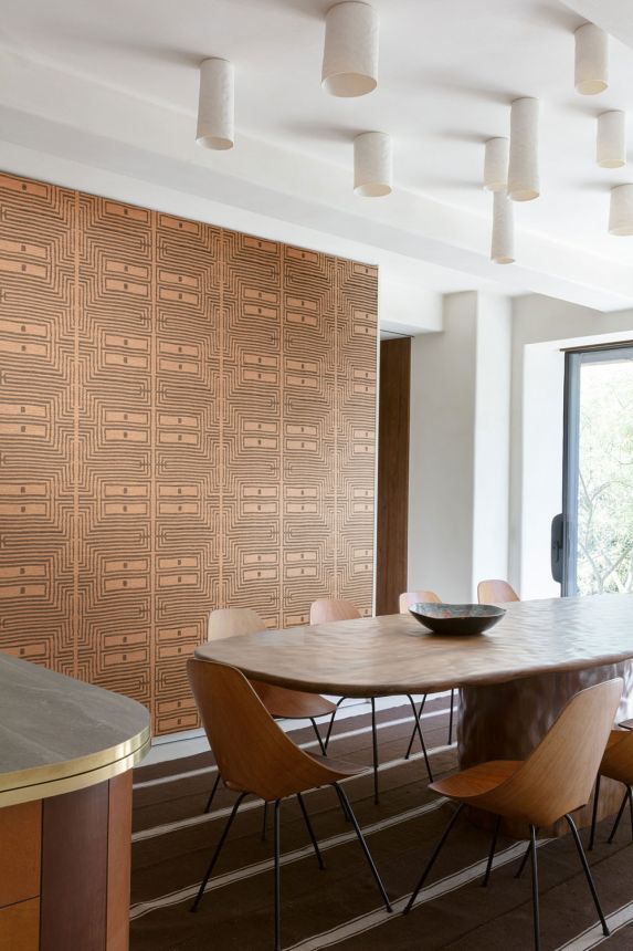 Wallpaper, fabric effect, patterns, orange, black, RIC301, Serica, Masureel