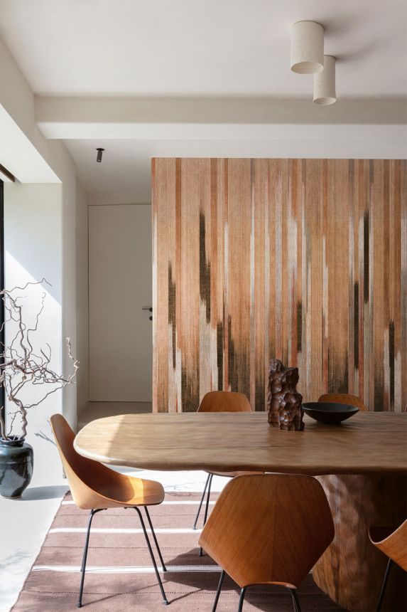 Mural wallpaper, fabric effect, brown, stripes, DGRIC1011-300, Serica, Masureel