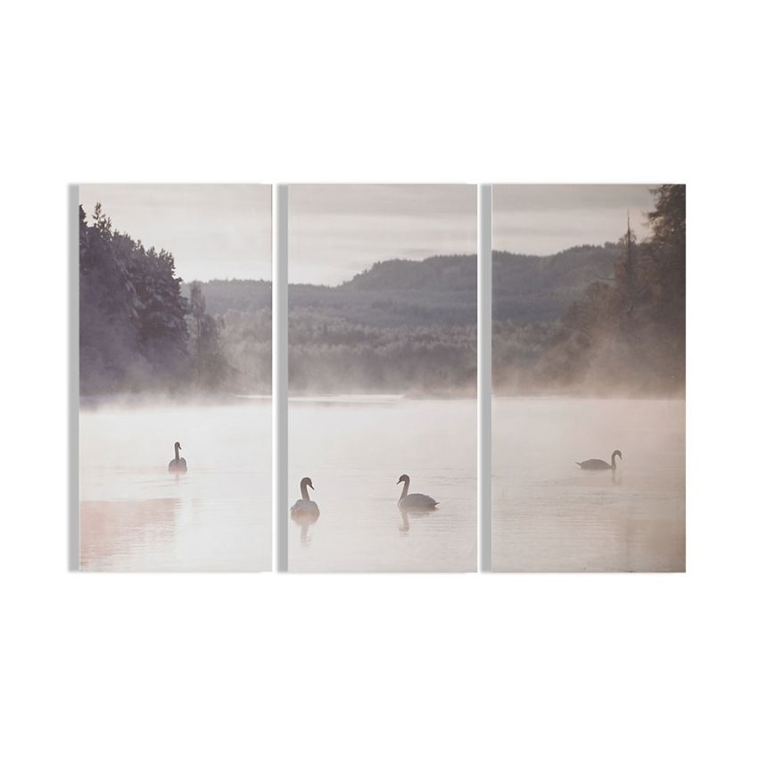 3-pieces set of frameless pictures 105382, Swan Lakeside, Swans on the Lake, Wall Art, Graham & Brown