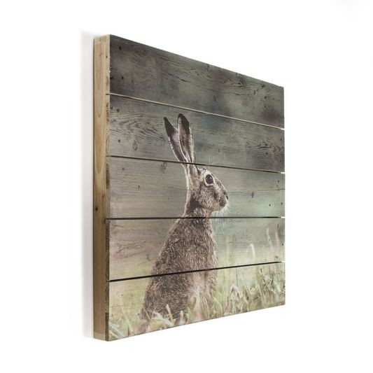 Wood print Hare 102506, Hare Print On Wood, Wall Art