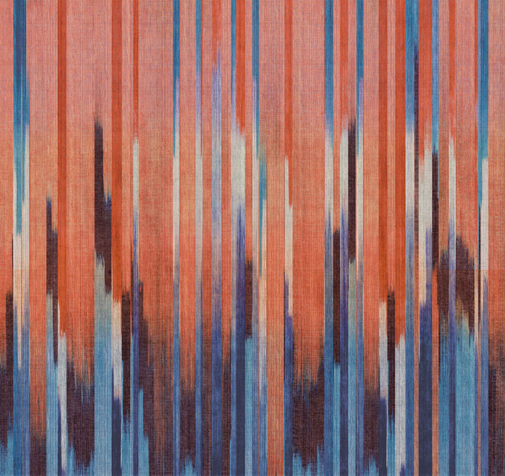 Mural wallpaper, fabric effect, blue, red, stripes, DGRIC1031-260, Serica, Masureel